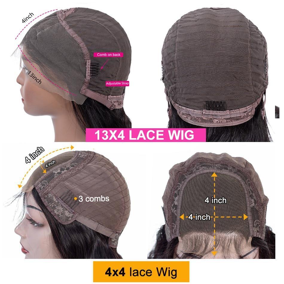 Tief gewellte Perücke mit 180 % Dichte, 4 x 4, kurzer Bob, 13 x 4, Lace-Front, Echthaar
