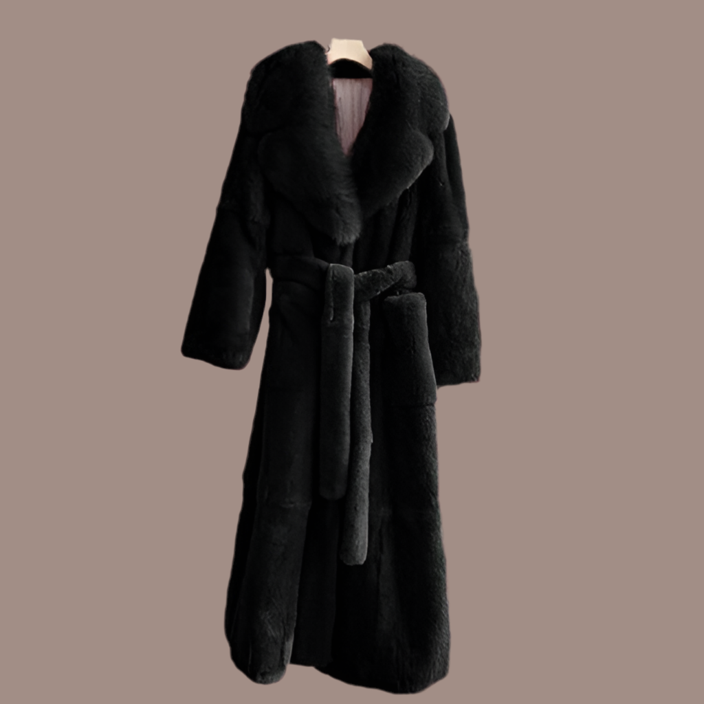 Winter Black Long Faux Fur Coat Long Sleeve Black  5XL Fake Mink Fur