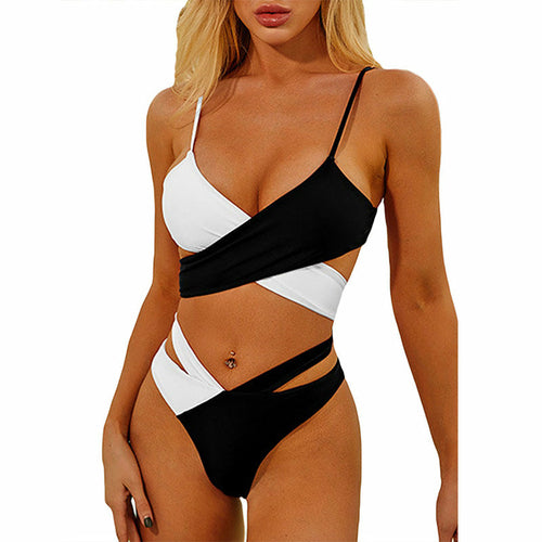 Ladies Tricolor Block Piece One Piece Swimsuit Bandage Swimsuit Bikini