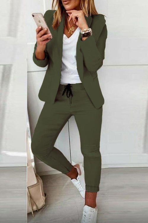 Elegant monochrome suit-pants Estrena, olive