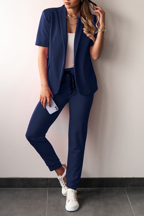 Short-sleeved blazer and pants set, dark blue