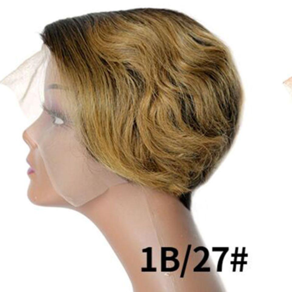 Ombre Short Bob Pixie Cut 13x4x1 T Lace Front Straight Human Hair Wigs