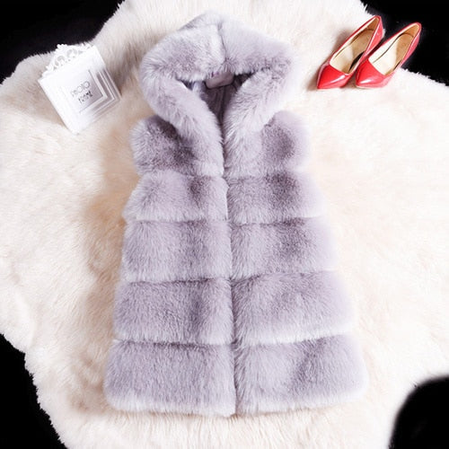 Winter Sleeveless Artificial Fox Fur Coat