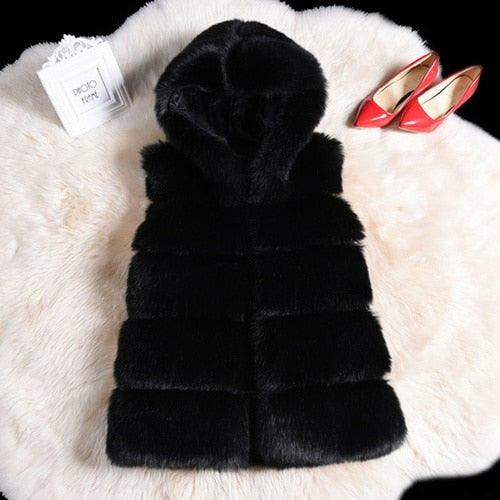 Winter Sleeveless Artificial Fox Fur Coat