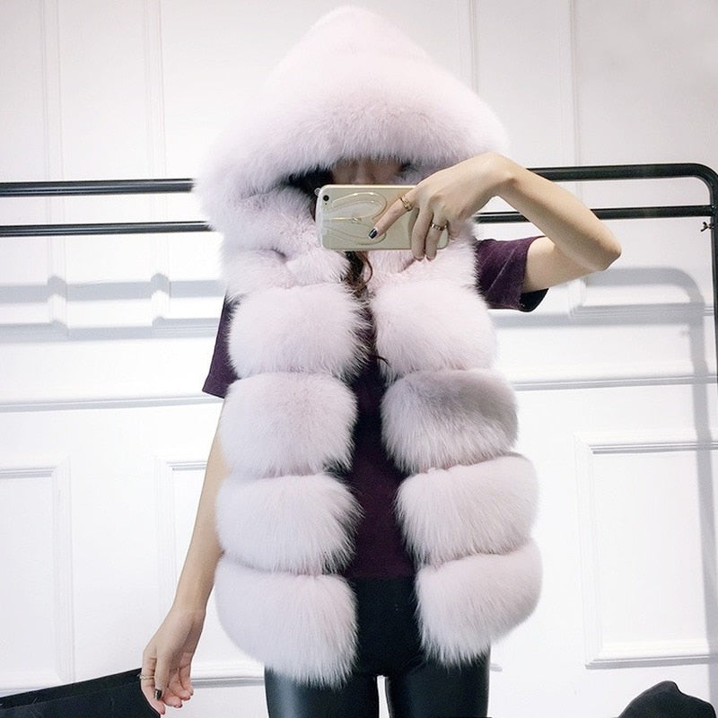 Winter Sleeveless Artificial Fox Fur Coat