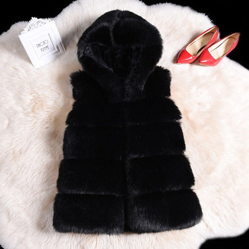 Winter Sleeveless Artificial Fox Fur Coat