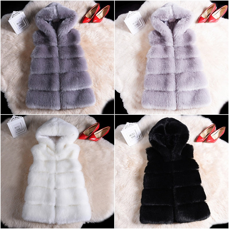 Winter Sleeveless Artificial Fox Fur Coat