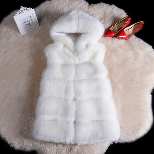 Winter Sleeveless Artificial Fox Fur Coat