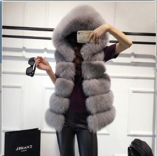 Winter Sleeveless Artificial Fox Fur Coat