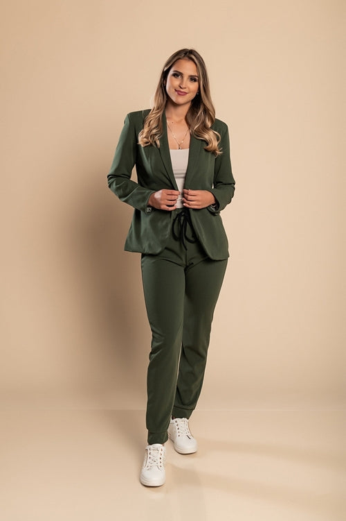 Elegant monochrome suit-pants Estrena, olive