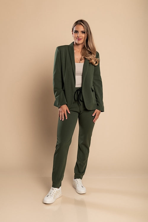 Elegant monochrome suit-pants Estrena, olive