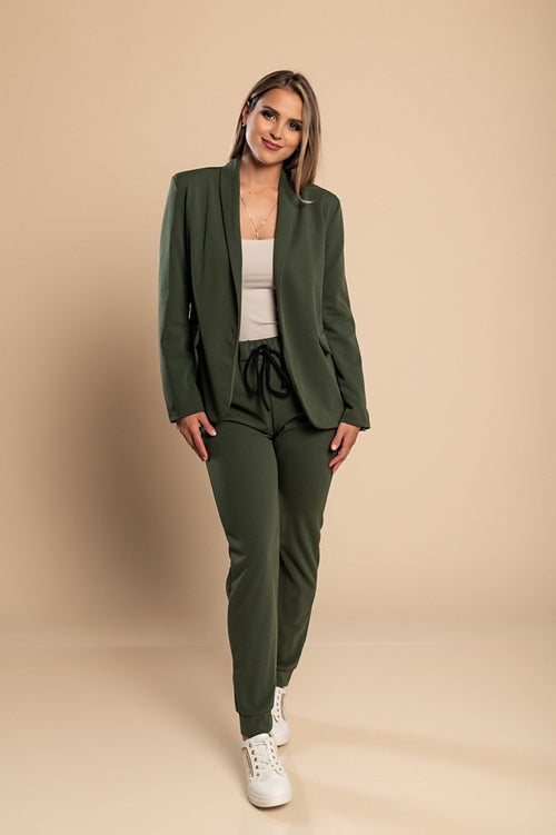 Elegant monochrome suit-pants Estrena, olive