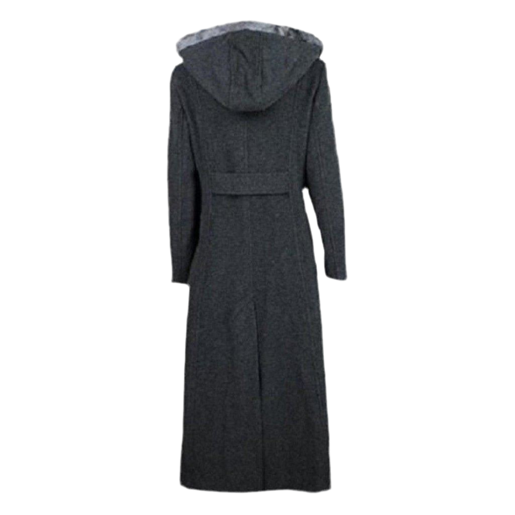 Wool Blend Faux Fur Trim Hooded Long Coat