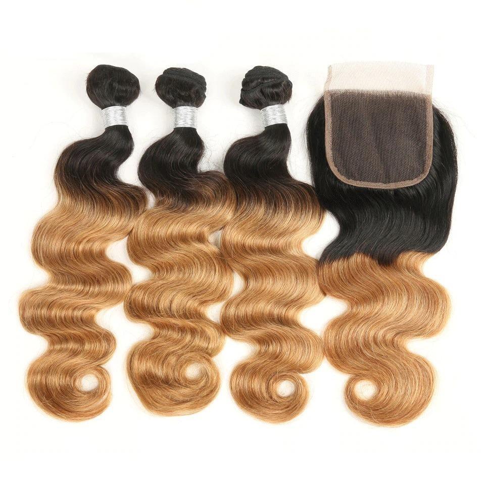 #27 Body Wave 10A Grade #1B/27 Hair BUNDLES with 4x4 CLOSURES & 13x4 F