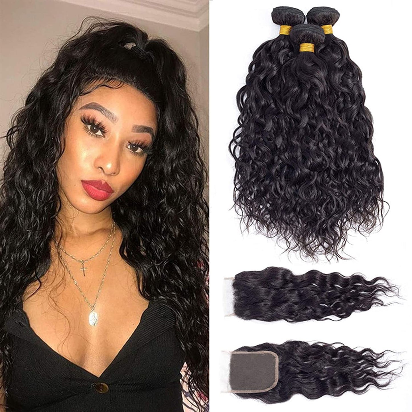 BeuMax 10A Grade 3/4 Water Wave Bundles with 4x4 Closure Brazilian