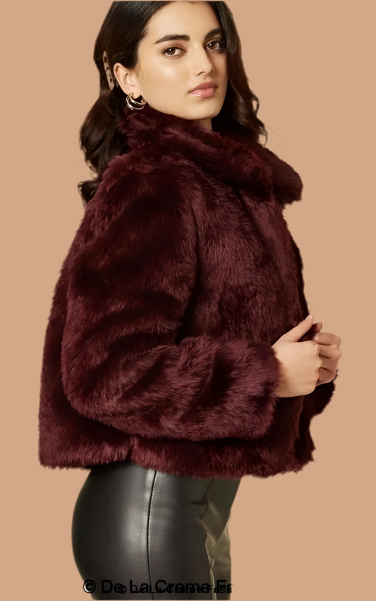 De La Creme Womens Faux Fur Cropped Aviator Bomber