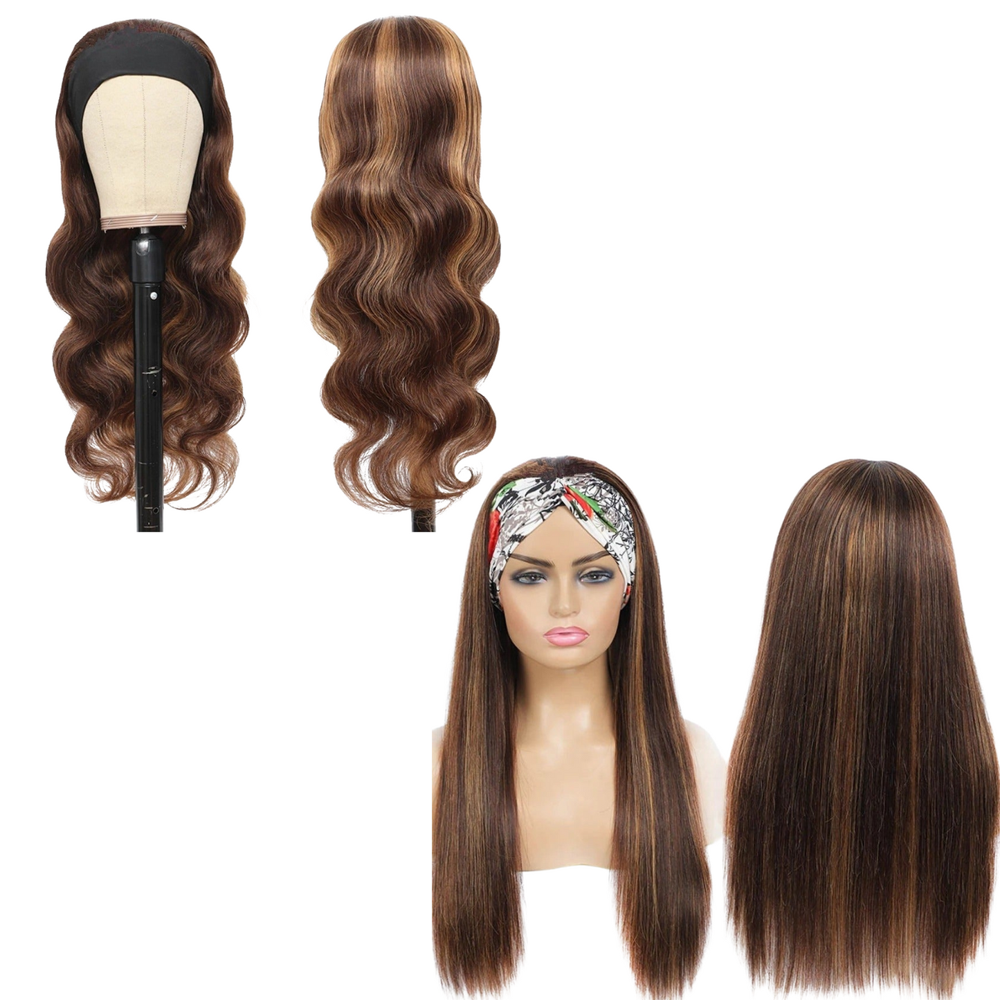 Piano Highlight Headband Body Wave Glueless Human Hair Wigs Virgin Hai