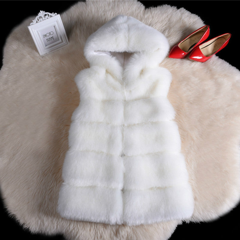 Winter Sleeveless Artificial Fox Fur Coat