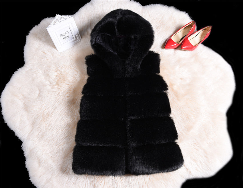 Winter Sleeveless Artificial Fox Fur Coat