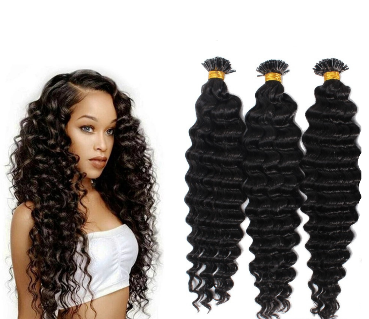 Brazilian Deep Wave Human Hair i Tip Microlinks Bulk Braiding Human Ha