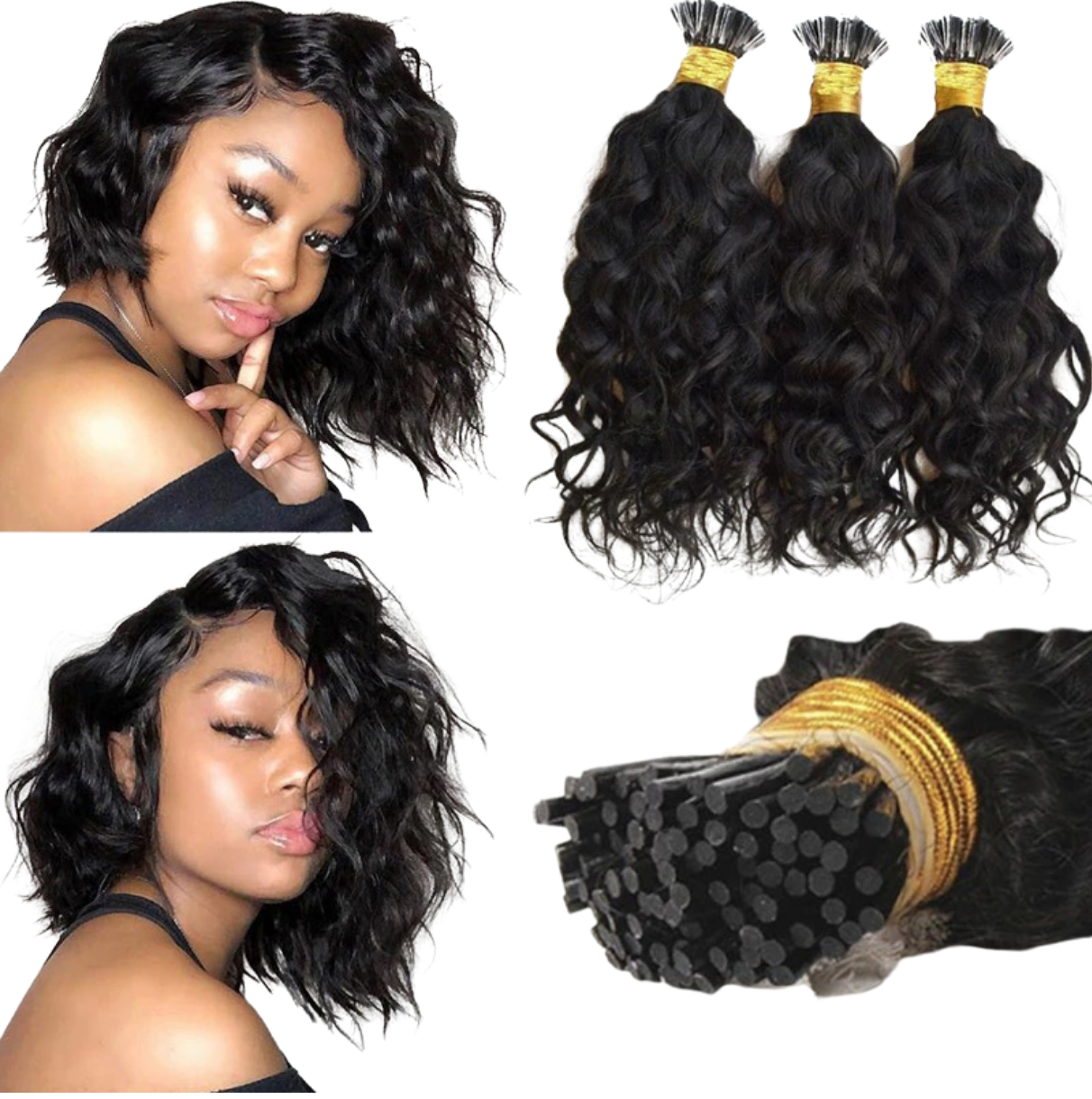 Water Wave Human Hair i Tip Microlinks Bulk Braiding Human Hair Bundle