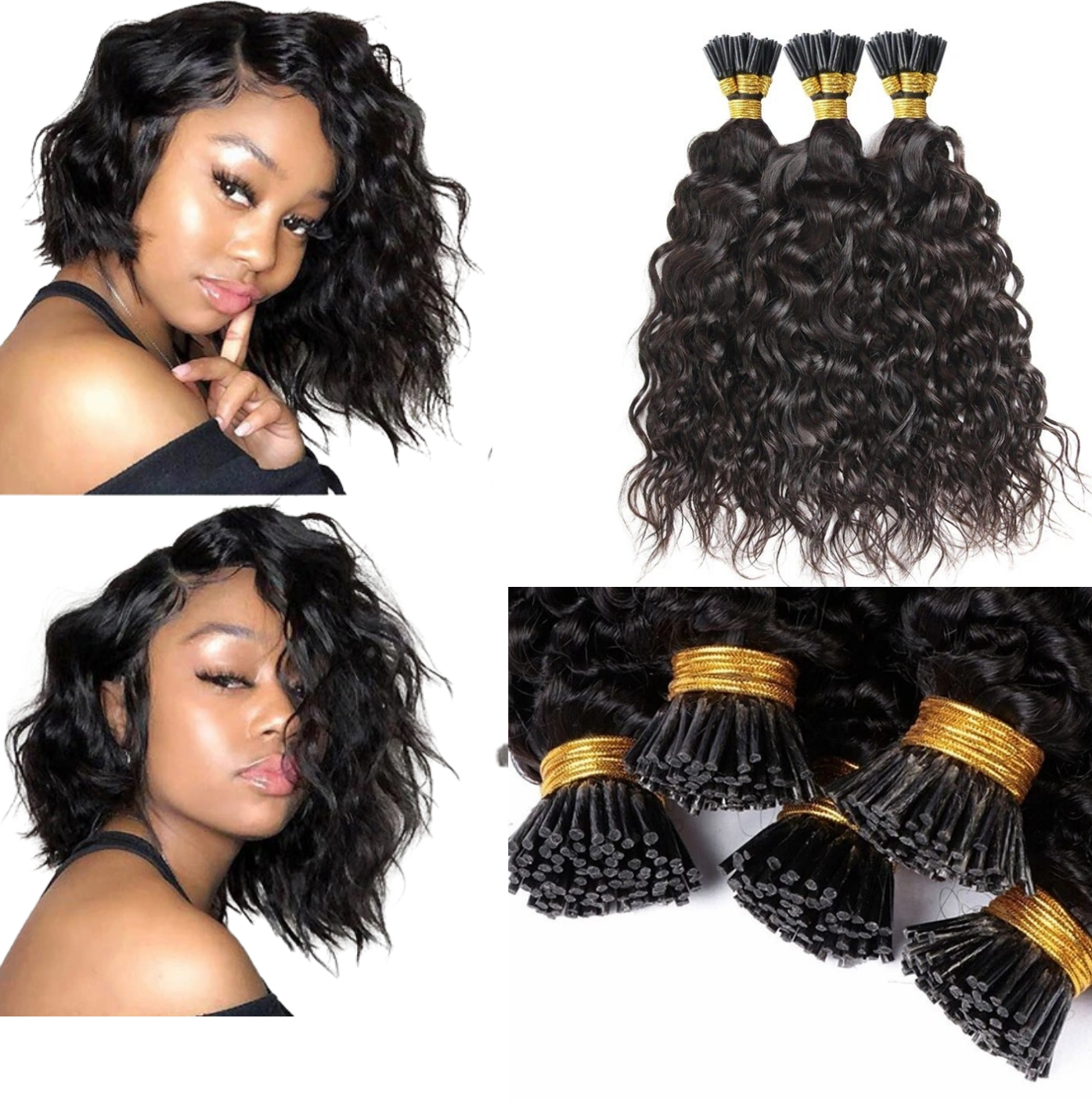 Water Wave Human Hair i Tip Microlinks Bulk Braiding Human Hair Bundle