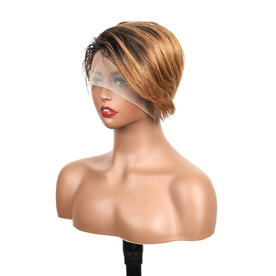 Ombre Short Bob Pixie Cut 13x4x1 T Lace Front Straight Human Hair Wigs