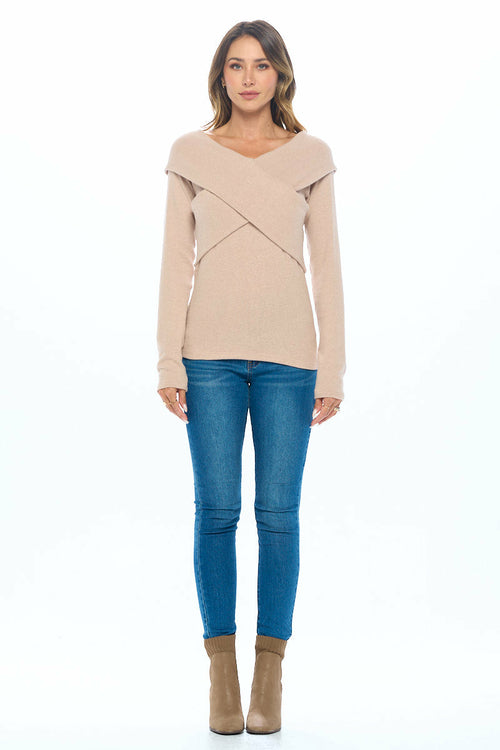 Cashmere Feel Brushed Knit Wrap Off Shoulder Top