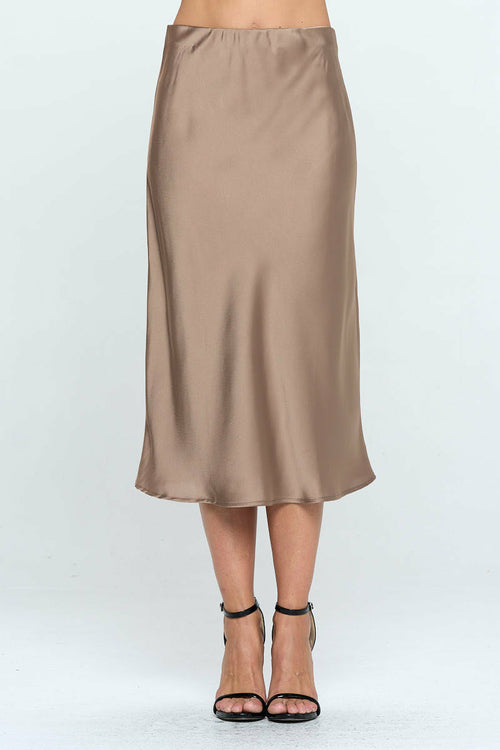 Solid Satin Midi Skirt