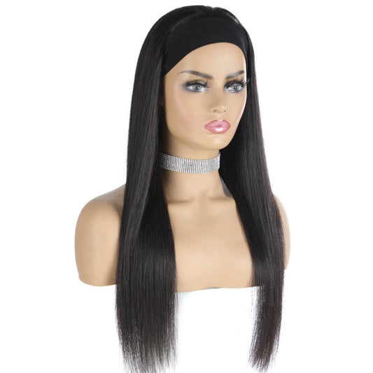 Headband Wig Straight Human Hair Scarf Wig No GLUE Easy Wear for Women