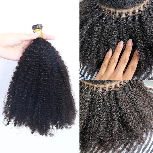 Mongalian Afro Kinky Curly i Tip Microlinks Braiding Human Hair Extens