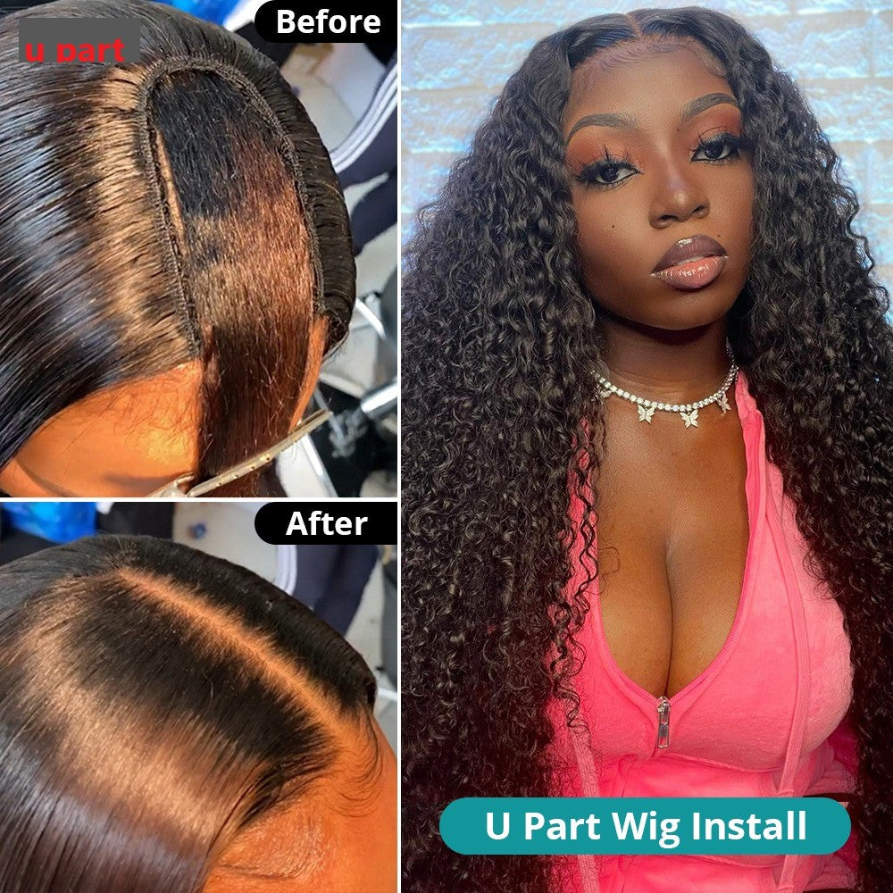 U Part Wig Jerry Curl Human Hair Wigs For Black Women Brazilian Remy H