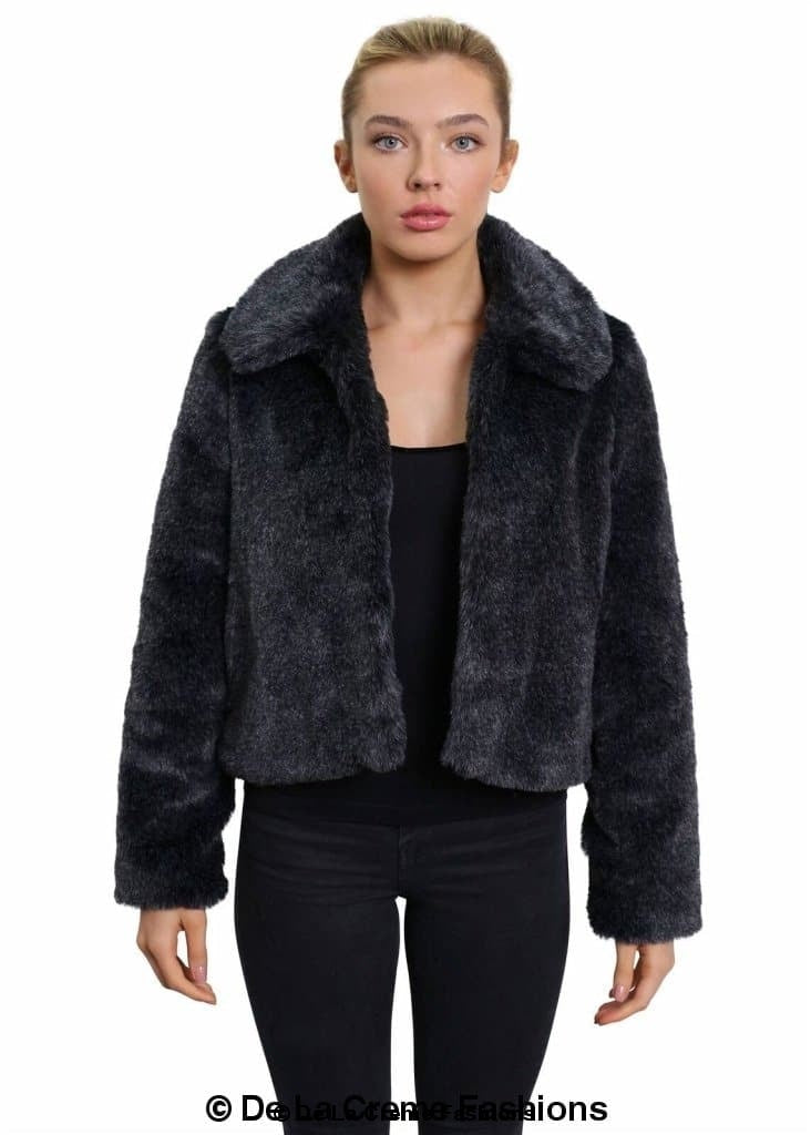 De La Creme Womens Faux Fur Cropped Aviator Bomber