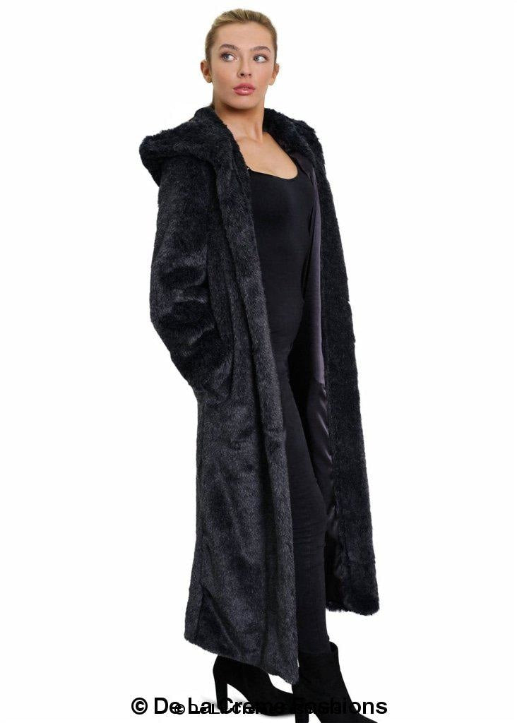 De La Creme - Womens Iconic Faux Fur Hooded Long Coat