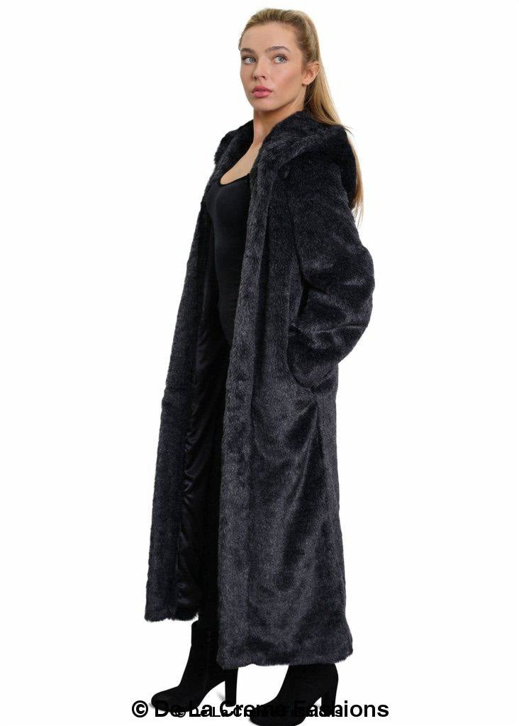 De La Creme - Womens Iconic Faux Fur Hooded Long Coat