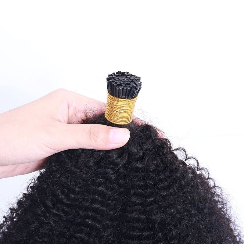 Mongalian Afro Kinky Curly i Tip Microlinks Braiding Human Hair Extens