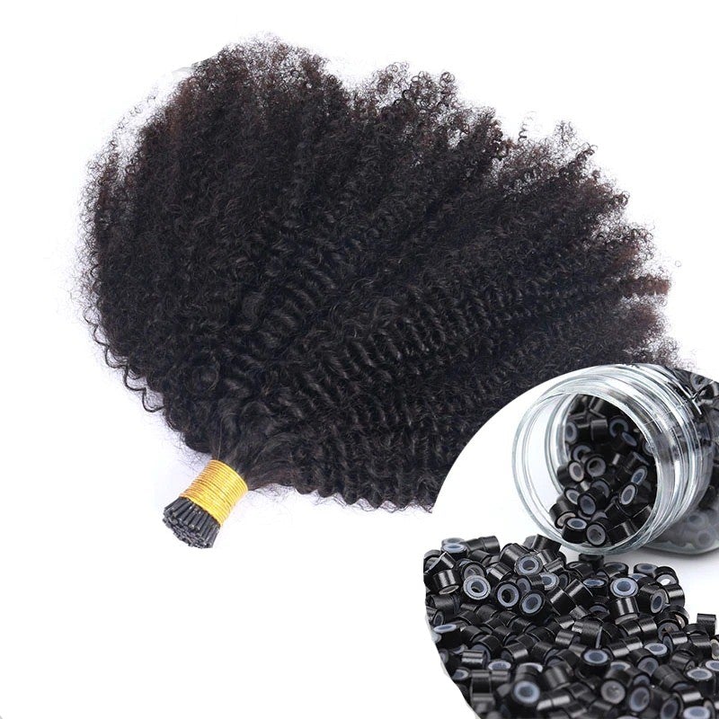 Mongalian Afro Kinky Curly i Tip Microlinks Braiding Human Hair Extens