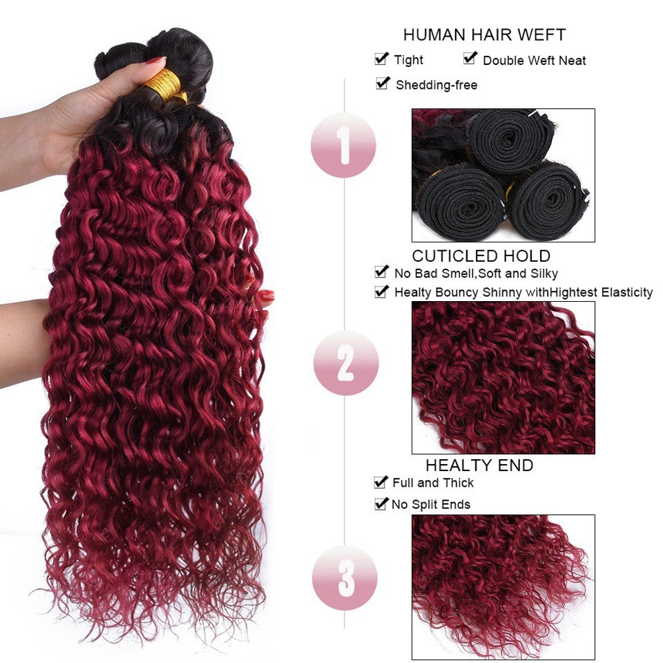 Burg 10A Grade Water Wave #1B/Burgundy BUNDLES with CLOSURES & FRONTAL