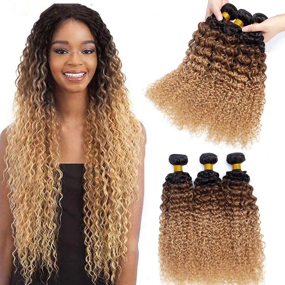 10A Grade Ombre #27 Kinky Curly #1B/4/27 BUNDLES with 4x4 CLOSURES & 1