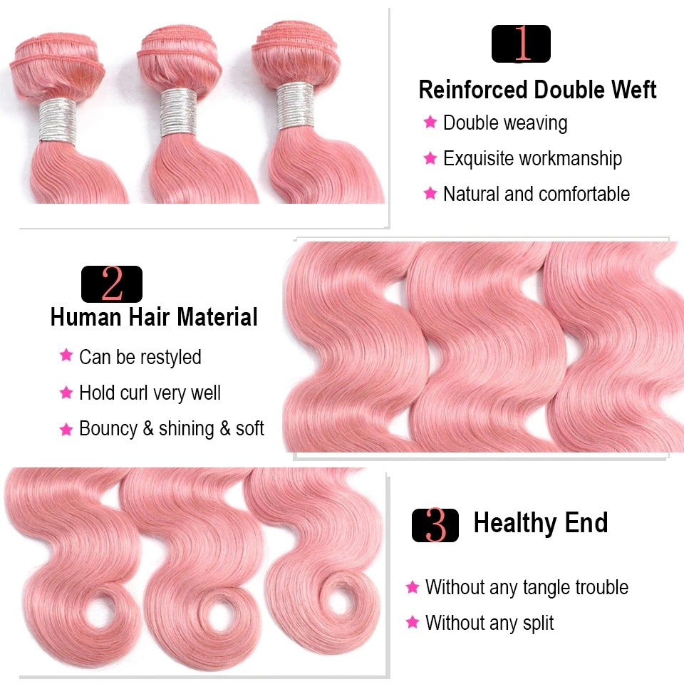 #Pink 10A Grade #1B/Pink Straight 3/4 BUNDLES with CLOSURES & FRONTALS