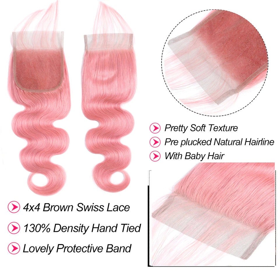 #Pink 10A Grade #1B/Pink Straight 3/4 BUNDLES with CLOSURES & FRONTALS