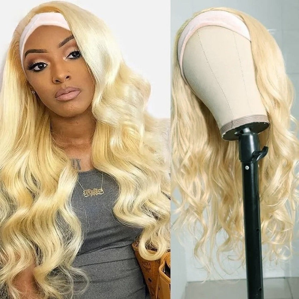 Body Wave #1B/613 Headband Human Hair Wigs For Black Women Blonde Scar